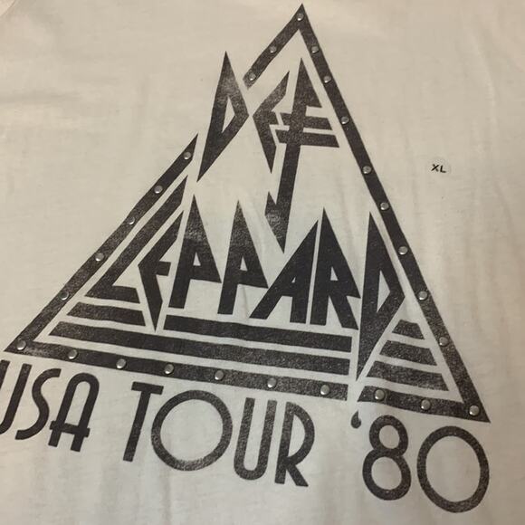 Def Leppard USA tour 80 studded graphic tee cropped T-shirt sz XL - Picture 6 of 7